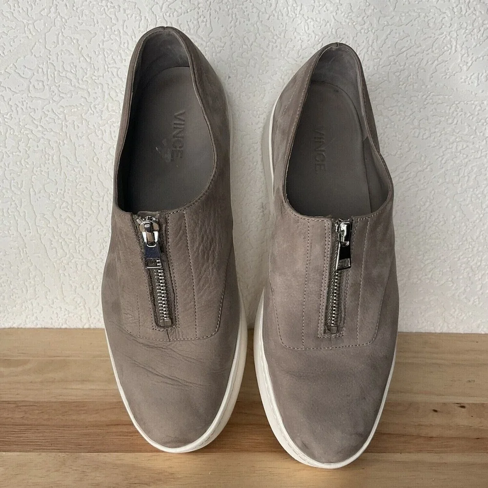 Vince‎ Gray Zip Front Slip On Platform Sneaker Women 8.5M China Nubuck/Leather